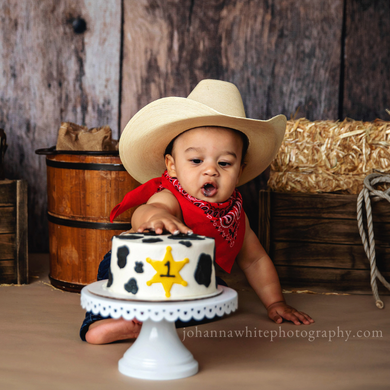Cowprint Cowboy First Birthday Cake Smash